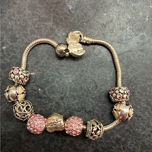 Pandora Silver Bracelet with Pink Charms